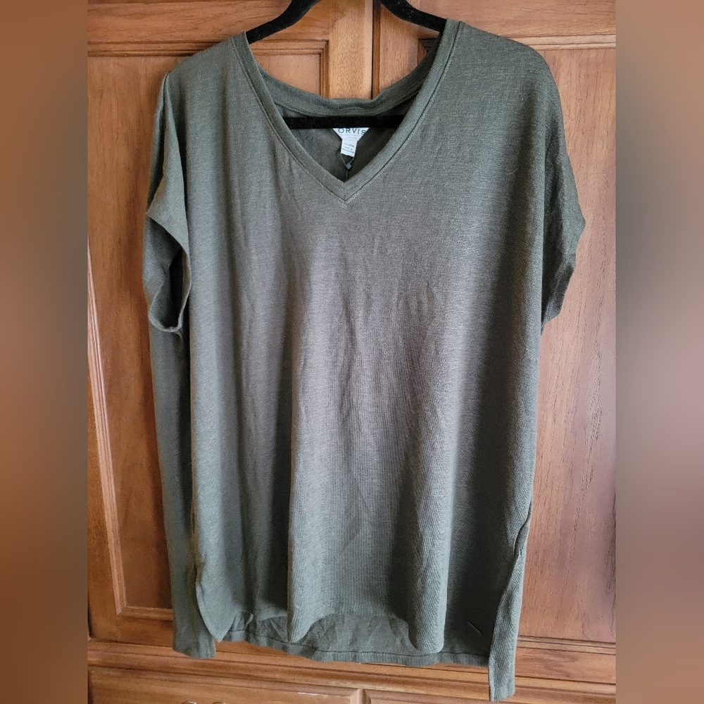 Orvis Olive Green V-Neck Short Sleeve Tee
